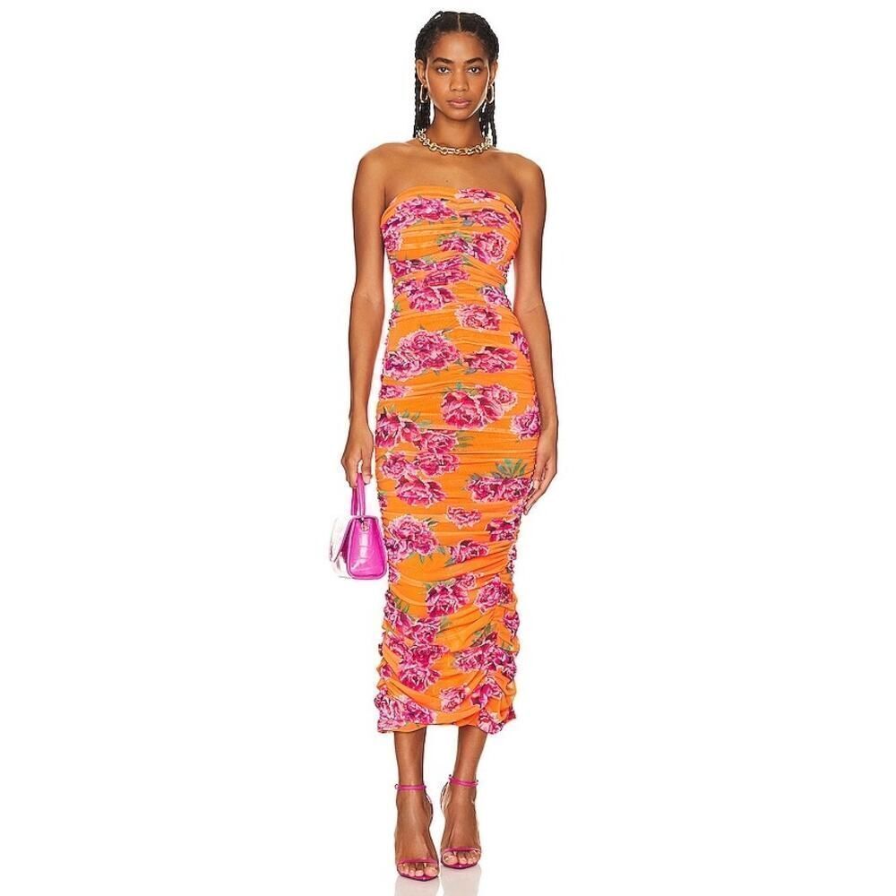SAU LEE Farrah Dress in Orange & Pink AU18/US14